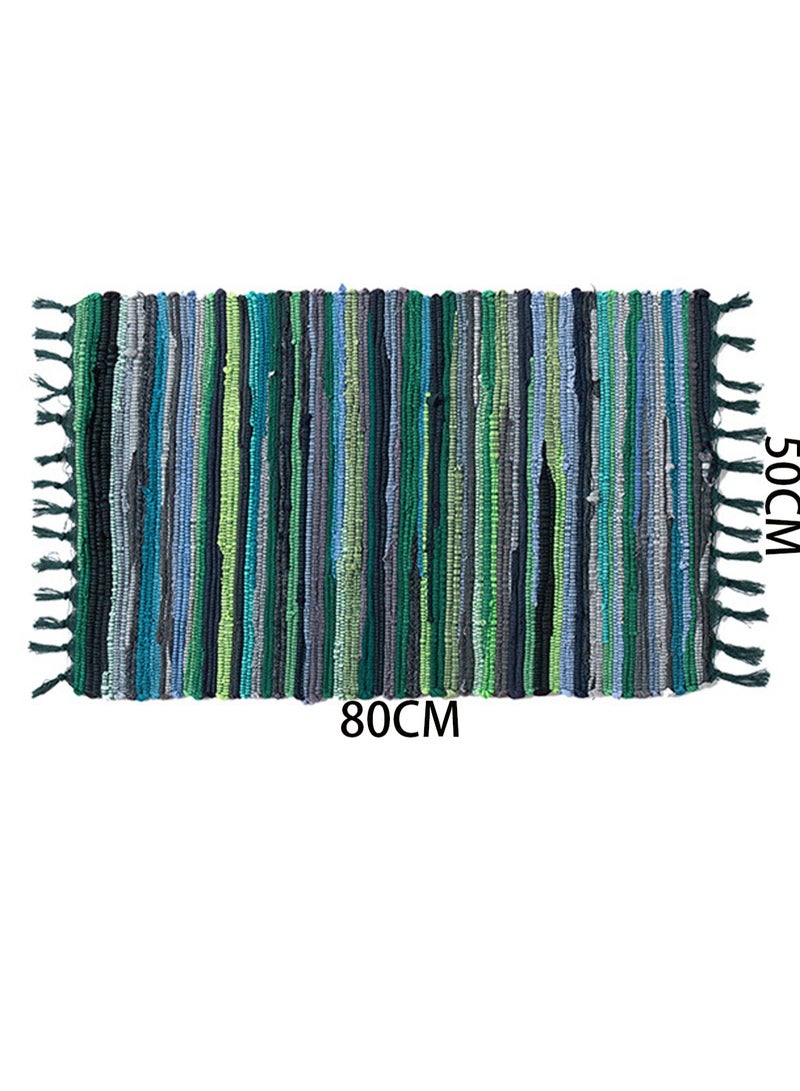 50*80cm Green Warm Luxury Modern Printed Rectangular Non-Slip Carpet, Cotton And Linen Splicing Living Room Carpet BB Hotel Home Decoration Bedroom Bedside Kitchen Long Absorbent Floor Mat - Image 2